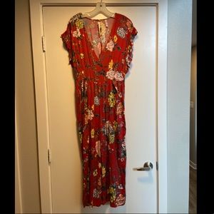 Red Floral Jumpsuit, Size M